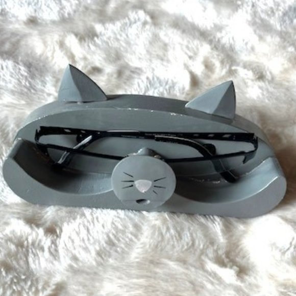 Wooden Kitty Cat Eye Glass Holder Vintage - Picture 7 of 11